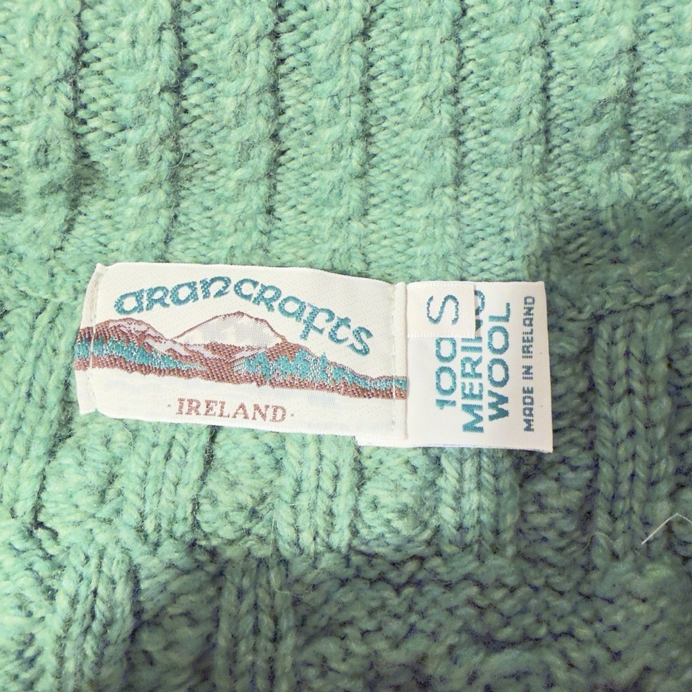 Irish Aran Crafts Women Ireland Size Small 100% Merino Wool Cardigan Green - Picture 6 of 7